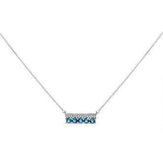 House of Brilliance 925 Sterling Silver 1/10 Cttw Diamond and Blue Topaz Gemstone Necklace