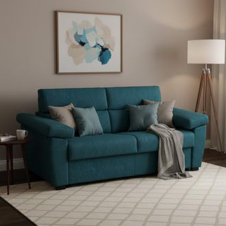 Dmora Divano Letto 3 Posti Trino, Sfoderabile, Contenitore Made In Italy, Lavabile, 225x95 Cm Azzurro