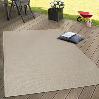 Paco Home Paco Home - Alfombra Interior Y Exterior Tejido Liso Terrazas Aspecto Natural Beige 120x160 Cm