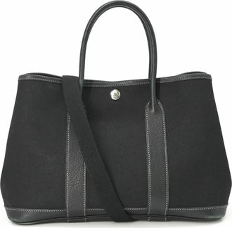 Herm&egrave;s Garden Black Toile Officier Handbag Tote Bag (Pre-Owned)