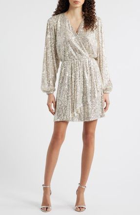 Boss Orange by Hugo Boss Dillio Sequin Mesh Long Sleeve Cocktail Dress in Open Beige at Nordstrom, Size 10