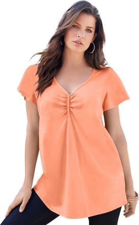 Roaman's Plus Size Cotton Ultimate Flutter Sleeve Sweetheart Tee in Orange Melon at Nordstrom, Size 16