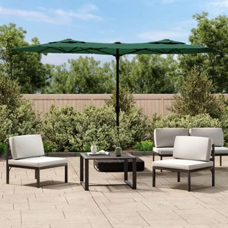 Berkfield Home Double-Head Parasol with LEDs Green 316x240 cm