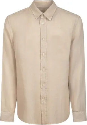 120% Lino Overhemden, Heren, Beige, M, Leer, Lange Mouw Hedendaags Fit Shirt