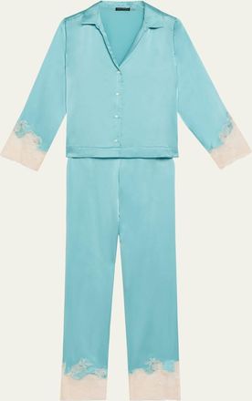 Natori Lolita Cropped Lace-Trim Charmeuse Pajama Set
