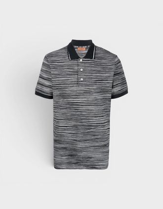 Missoni Mens Striped Contrast Collar Polo Shirt Space Dyed Black White - Grey - Size: 36