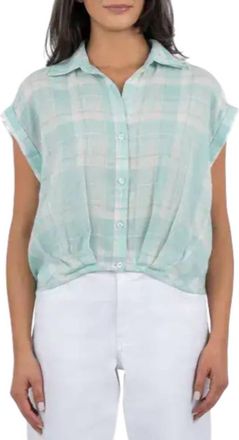 Kut from the Kloth Gaia Plaid Blouson Shirt In Green/ White