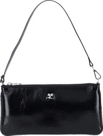 Courr&egrave;ges Black Calf Leather Logo Clutch