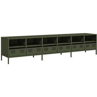 vidaXL Vidaxl - Mueble Tv Acero Laminado En Fr&iacute;o Verde Oliva 202x39x43,5 Cm