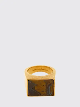 Dries Van Noten Anello in ottone con pietra naturale gialla taglio rettangolare