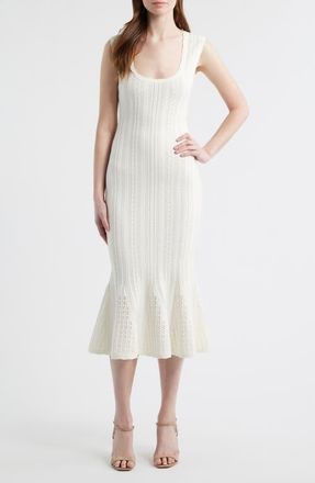 LoveShackFancy Tayleen Pointelle Knit Midi Dress in White Tea at Nordstrom, Size Xx-Large