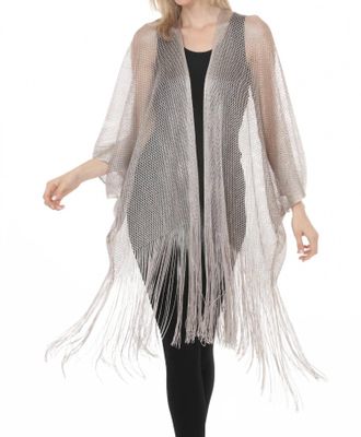 Joseph Ribkoff Fringe Open Stitch Longline Cover-Up In Moonstone