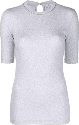 Brunello Cucinelli chain-link top - women - Eco Brass/Cotton/Spandex/Elastane - L - Grey