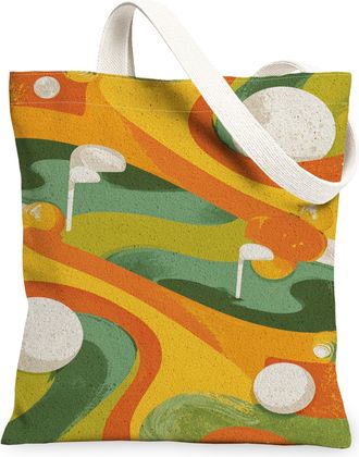 Generic Waves Canvas Tote Bags, Colorful Retro Pattern Reusable Grocery Bags, Summer Chic Lightweight Washable Shoulder Strap, Multicolor, 13x15 Inch