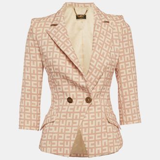 Elisabetta Franchi Multicolor Monogram Print Crepe Double Breasted Blazer