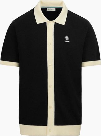Sandbanks Mens Sandbanks Knitted Full Button Polo Black - Size: 42
