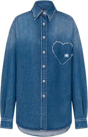 Moschino Denim overhemd van katoen - Dames - Spijkeroverhemden - Blauw - S - Katoen - Overhemden