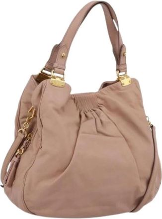 Miu Miu Pre-owned Shoulder Bag - Dames - Vintage Schoudertas - Beige - ONE Size - Leer - Vintage