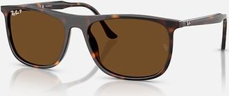 Ray-Ban Womens Rectangle Polished Havana Sunglasses In Brown Polar