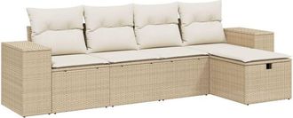 vidaXL Vidaxl - Juego De Sof&aacute;s Jard&iacute;n Con Cojines 5 Pzas Rat&aacute;n Sint&eacute;tico Beige