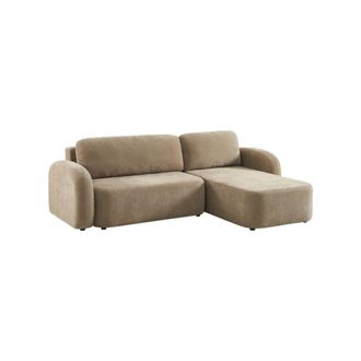 Sweeek Sof&aacute; cama esquinero de tela con arc&oacute;n, 3 plazas, pardo
