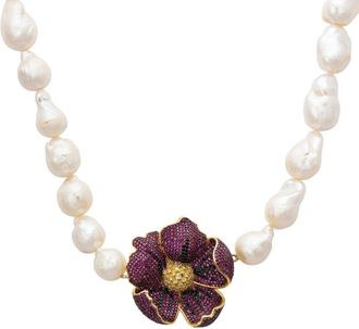 Latelita London Poppy Flower Baroque Pearl Necklace Ruby Red Gold