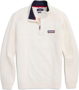 Vineyard Vines American Flag Logo Patch Cotton Quarter Zip Pullover in Marshmallow at Nordstrom, Size Xx-Large