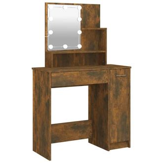 Berkfield Home Dressing Table with LED Smoked Oak 86.5x35x136 cm in Brown