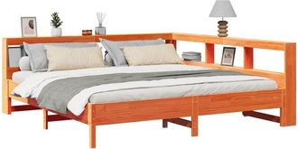 vidaXL Vidaxl - Cama Con Estanter&iacute;a Sin Colch&oacute;n Madera Maciza Marr&oacute;n 180x200cm