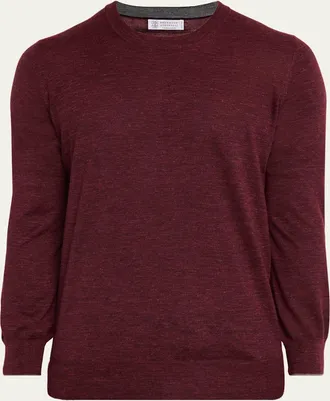 Brunello Cucinelli Mens Fine-Gauge Melange Cashmere-Blend Crewneck Sweater