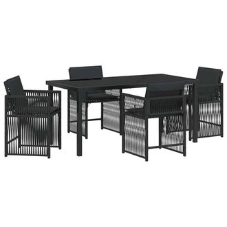 Berkfield Home 5 Piece Garden Dining Set with Cushions Black Poly Rattan