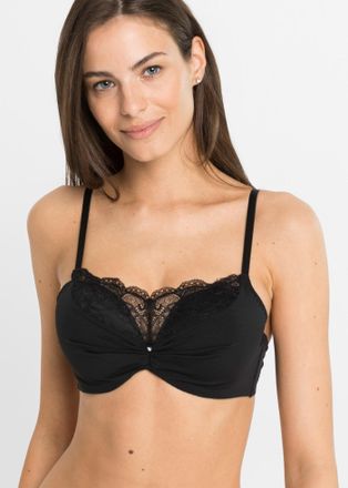 Bonprix Push-up-BH BONPRIX Push-up-BH mit Spitzeneinsatz, Damen, Gr. 100, Cup E, schwarz, Obermaterial: 83% Polyamid, 17% Elasthan. Spitze: 88% Polyamid, 12% 