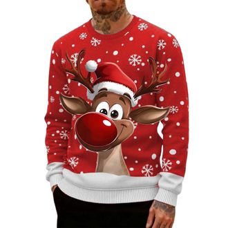 Generic Mens Christmas Printed Crewneck Sweatshirt,Casual Winter Tops Xmas Graphic Tee Novelty Reindeer Sweatshirt Without Hood