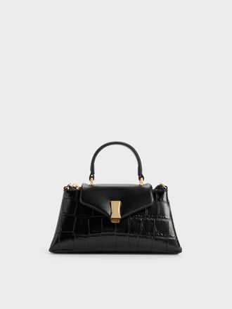 Charles & Keith Micro Lilibet Croc-Effect Top Handle Bag