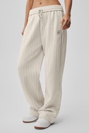 Alo | Pinstripe Straight Leg Sweatpant in Bone Pinstripe Beige, Size: Medium