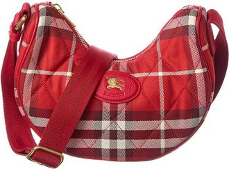 Burberry Horseshoe Nylon & Leather Hobo Bag