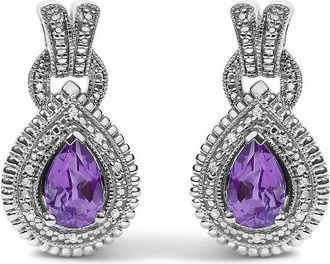 House of Brilliance Sterling Silver Pear Cut Amethyst and Diamond Accent Teardrop Stud Earrings