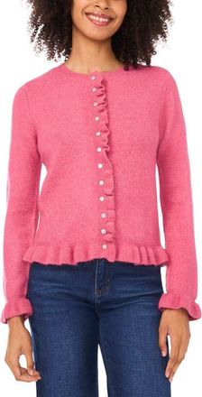 CeCe by Cynthia Steffe Ruffle Trim Cardigan in Rose Rococo at Nordstrom, Size Medium