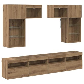 vidaXL Vidaxl Unit&agrave; Per Tv A Muro 6 Pz Legno Vecchio Legno