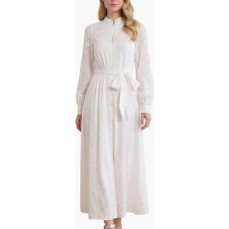 Needle & Thread Romilly Cotton Long Sleeve Shirt Dress in Optic White at Nordstrom, Size 12