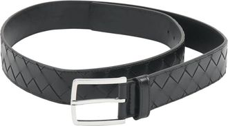 Bottega Veneta Leren Riem met Intrecciato Motief - Heren - Riemen - Zwart - 100 CM - Leer - Accessoires