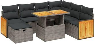 vidaXL Vidaxl - Set De Sof&aacute;s De Jard&iacute;n 8 Pzas Y Cojines Rat&aacute;n Sint&eacute;tico Gris