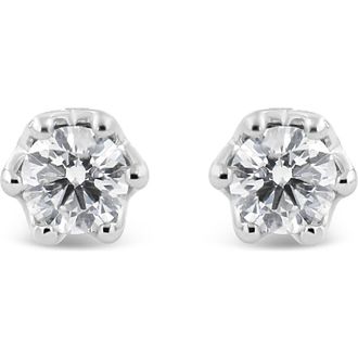 House of Brilliance 14K Gold 1/2 Cttw Round Diamond Crown Stud Earring in White at Nordstrom