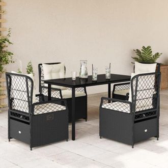 vidaXL Set De Muebles Jard&iacute;n 5 Pzas Con Cojines Rat&aacute;n Sint&eacute;tico Negro Vidaxl