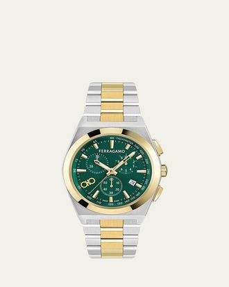 Ferragamo Vega Upper East Chrono Two-Tone Bracelet Watch, 42mm