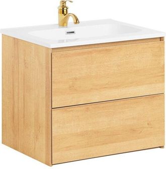SoBuy Sobuy - Mueble con Lavabo Armario Colgante para Cuarto de Baño con 2 Cajones y 1 Lavabo Blanco 61 x 46 x 54 cm BZR174-N es