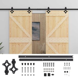 vidaXL Puerta Corredera 2 Pcs Natural Y Negro Madera De Pino Maciza Vidaxl