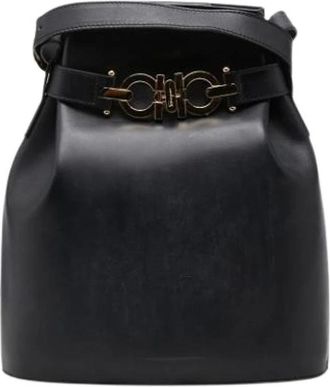 Ferragamo Pre-owned Bucket Bags, female, Black, Size: ONE SIZE Pre-owned Gancini Shoulder Bag