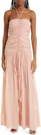 Veronica Beard Lucine Ruched Silk-Crepon Halterneck Maxi Dress In Blush