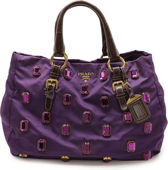 Prada Purple Tessuto Nylon Leather Handbag Shoulder Bag Tote Bag (Pre-Owned)